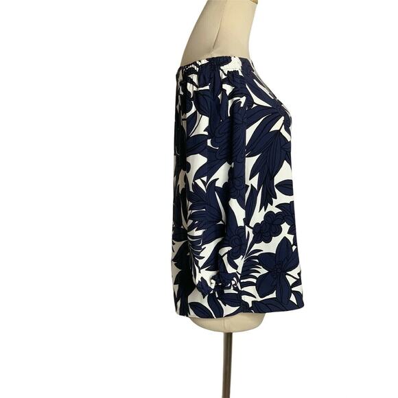 Ann Taylor Blue White Floral Off Shoulder 3/4 Sleeves blouse XS - Picture 5 of 11